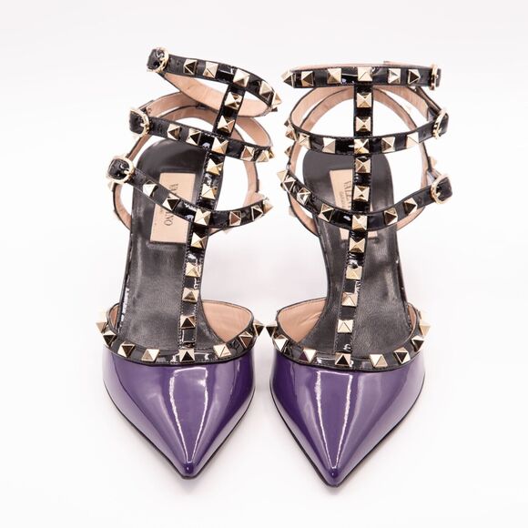 VALENTINO GARAVANI Rockstud Caged Mid Heel EU 37.5/US 7.5 Purple/Black - Picture 5 of 11